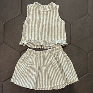 Rylee + Cru Cream and Grayish Green Striped Kids Matching Set